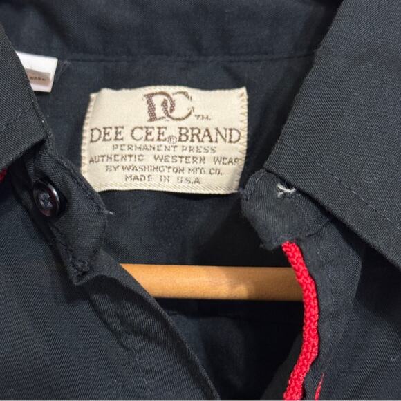Vintage 80s Dee Cee Brand Black Western Shirt Red Embroidery Size L - Picture 3 of 7